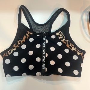 PINK leopard and dots sports bra with zipper